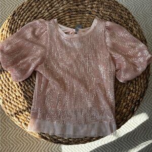 Pink Sequin Puff Sleeve Top
